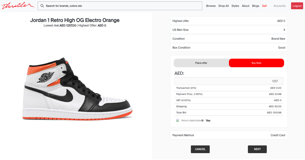 Thriller - Online Sneaker Marketplace